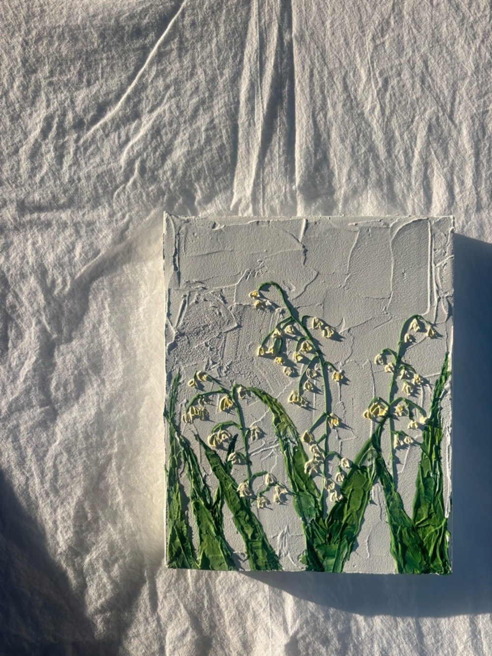 Hand-Painted White & Green Lily of the Valley Canvas Art